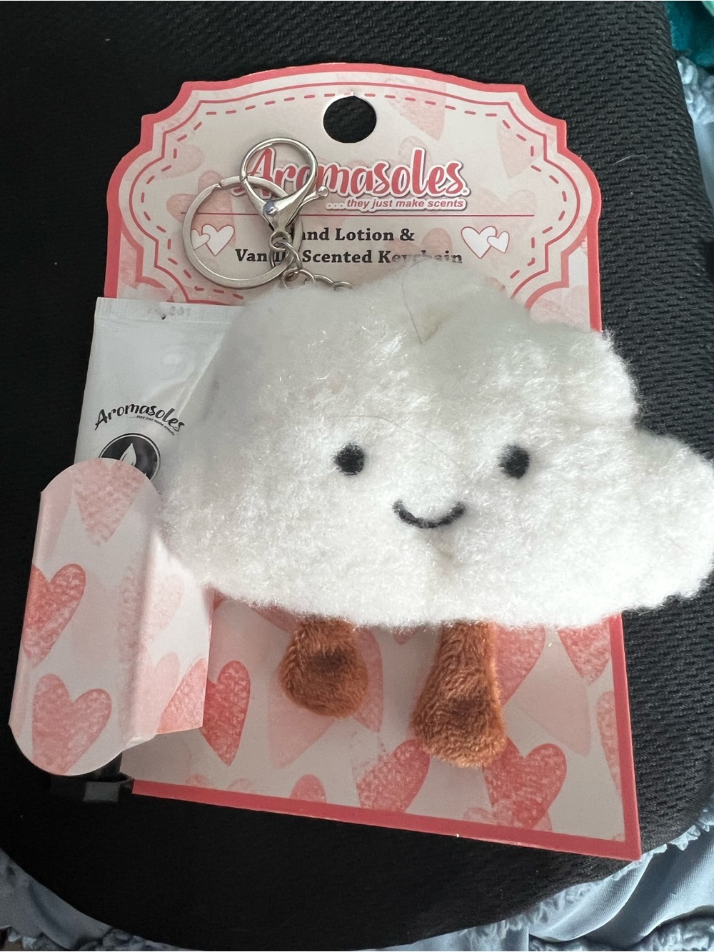 Vanilla Scented White Cloud Plush Keychain with Brown Legs -